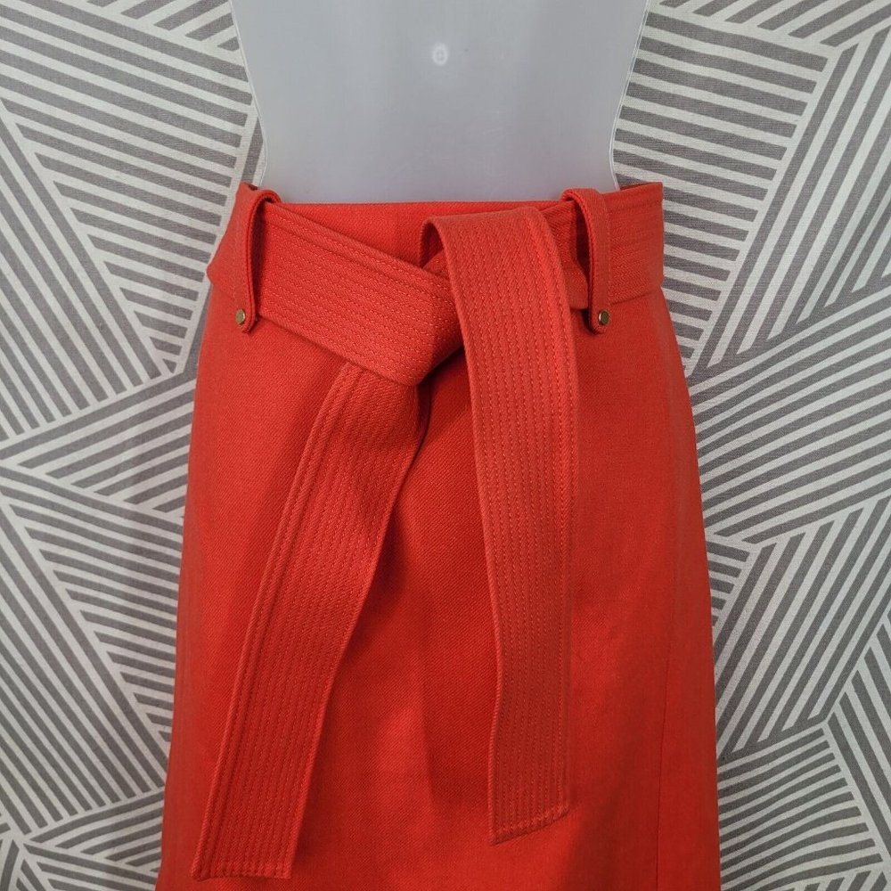 NEW J. Crew Double Serge Wool Skirt Orange Flame Size 2 Belted Lined Career - Picture 4 of 10